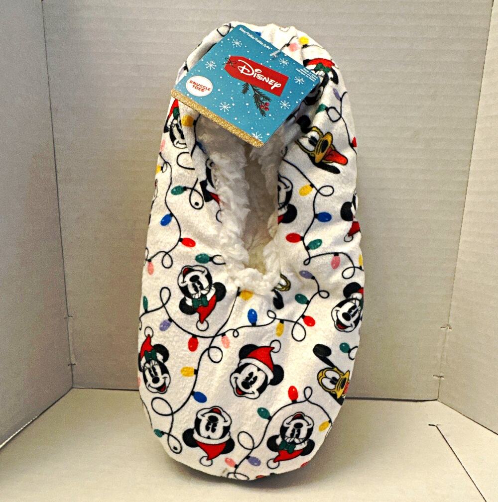 Disney Mickey Mouse Women's Lined Faux Fur Slip-On Slippers Size SM/MD